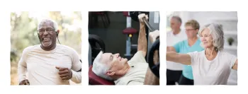 Three images of people exercising