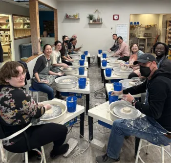group at a pottery class